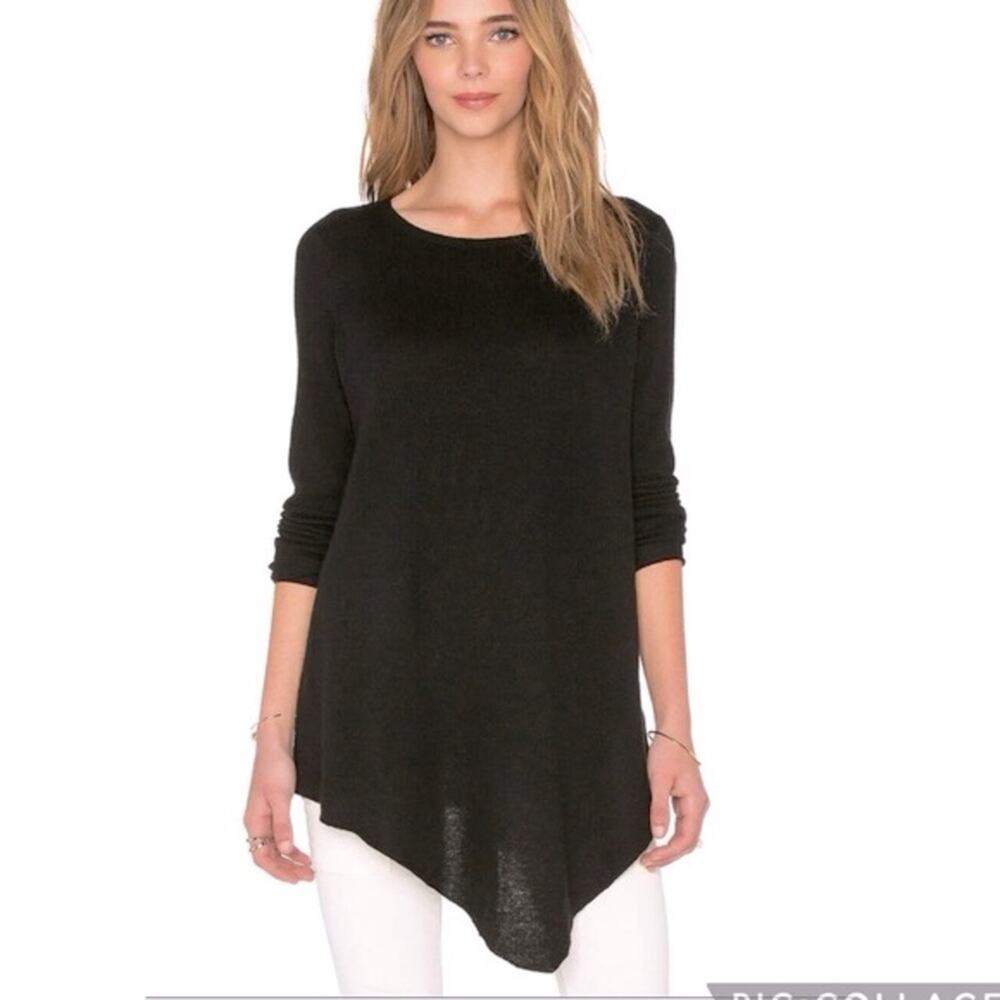 Joie Black Cashmere Wool S Asymmetrical Hem Oversized Tunic Sweater Black & Gold